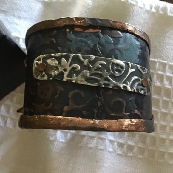 Forged Copper and Sterling Floral Cuff Bracelet - Picture 10 of 11